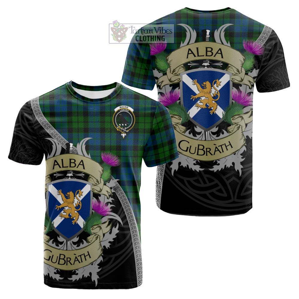 Tartan Vibes Clothing MacKie (McKie) Tartan Family Crest Cotton T-shirt Lion Rampant Royal Thistle Shield Celtic Inspired