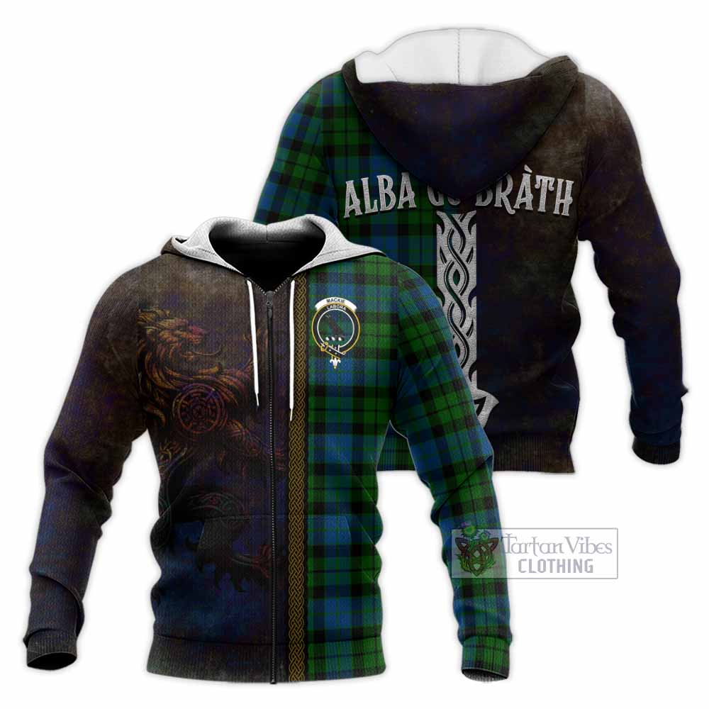 Tartan Vibes Clothing MacKie (McKie) Tartan Family Crest Knitted Hoodie Alba Gu Brath Be Brave Lion Ancient Style