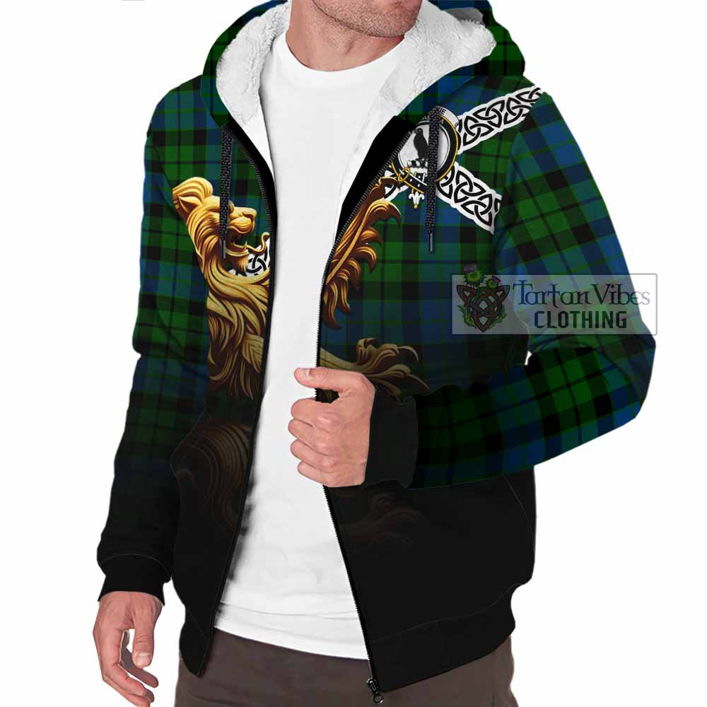 Tartan Vibes Clothing MacKie (McKie) Crest Tartan Sherpa Hoodie with Golden Lion Emblem Celtic Style
