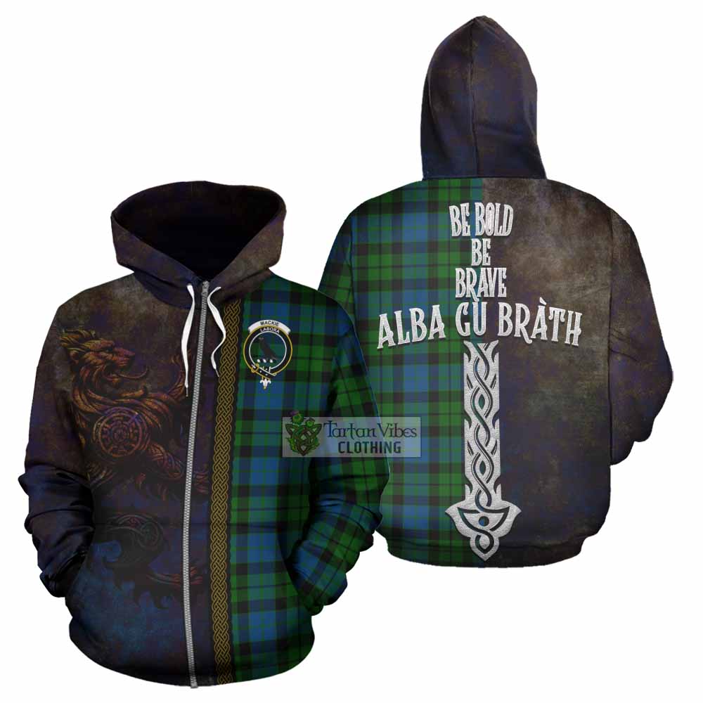 Tartan Vibes Clothing MacKie (McKie) Tartan Family Crest Hoodie Alba Gu Brath Be Brave Lion Ancient Style
