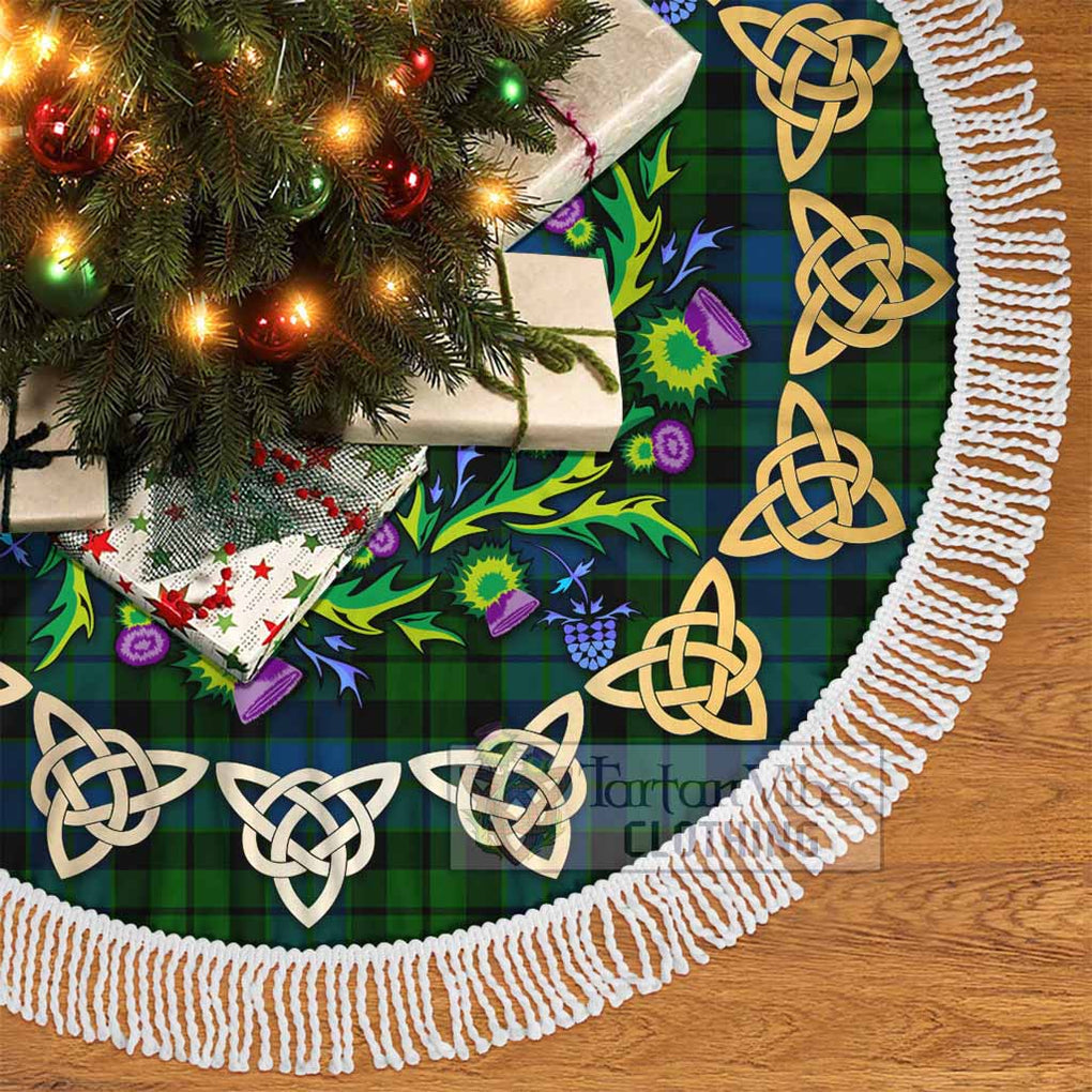 Tartan Vibes Clothing MacKie (McKie) Tartan Christmas Tree Skirt with Thistle Celtic Knot Style