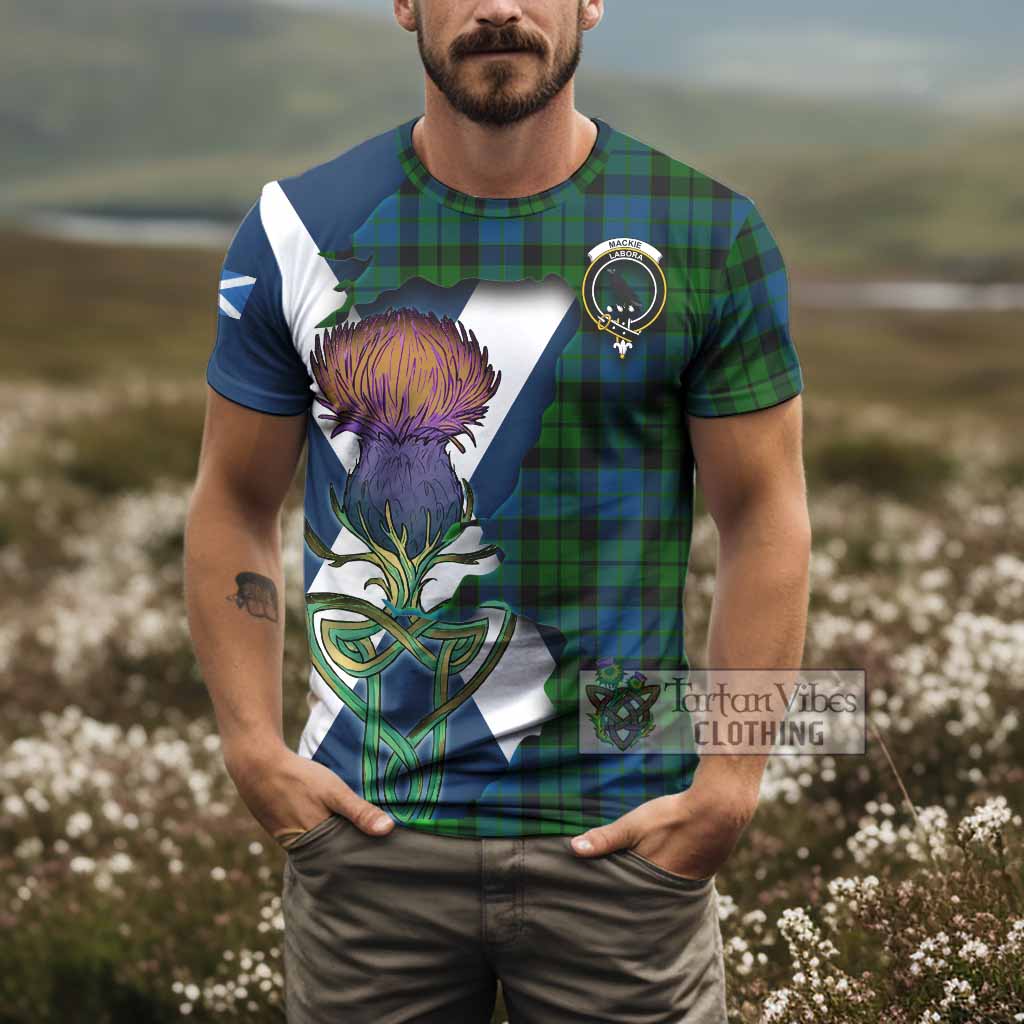 Tartan Vibes Clothing MacKie (McKie) Tartan Family Crest T-Shirt Scottish Thistle Celtic Inspired