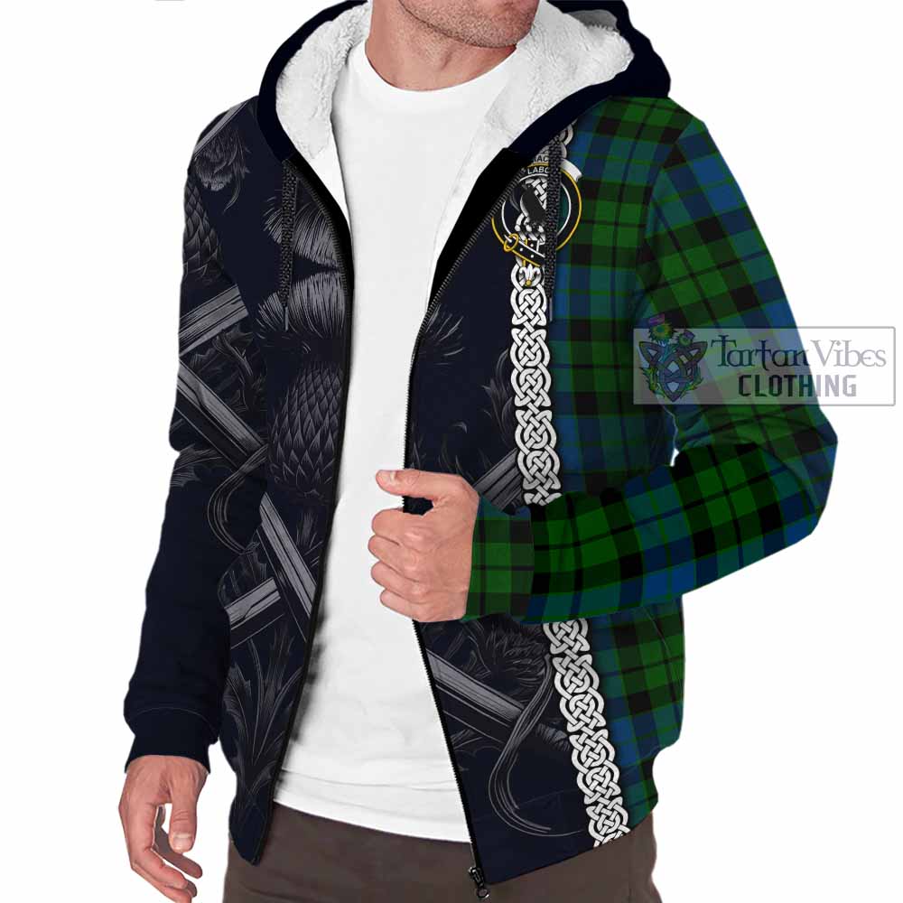 Tartan Vibes Clothing MacKie (McKie) Tartan Sherpa Hoodie with Family Crest Cross Sword Thistle Celtic Vibes