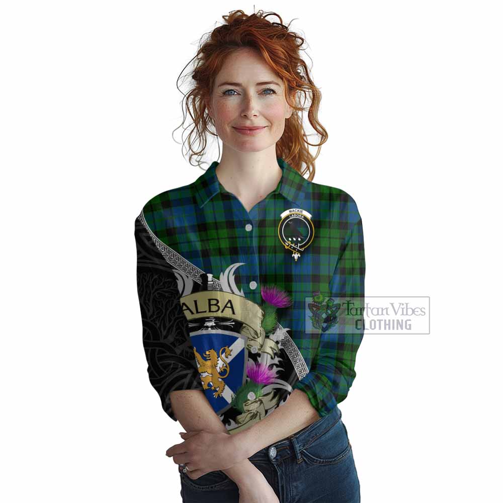 Tartan Vibes Clothing MacKie (McKie) Tartan Family Crest Women's Casual Shirt Lion Rampant Royal Thistle Shield Celtic Inspired