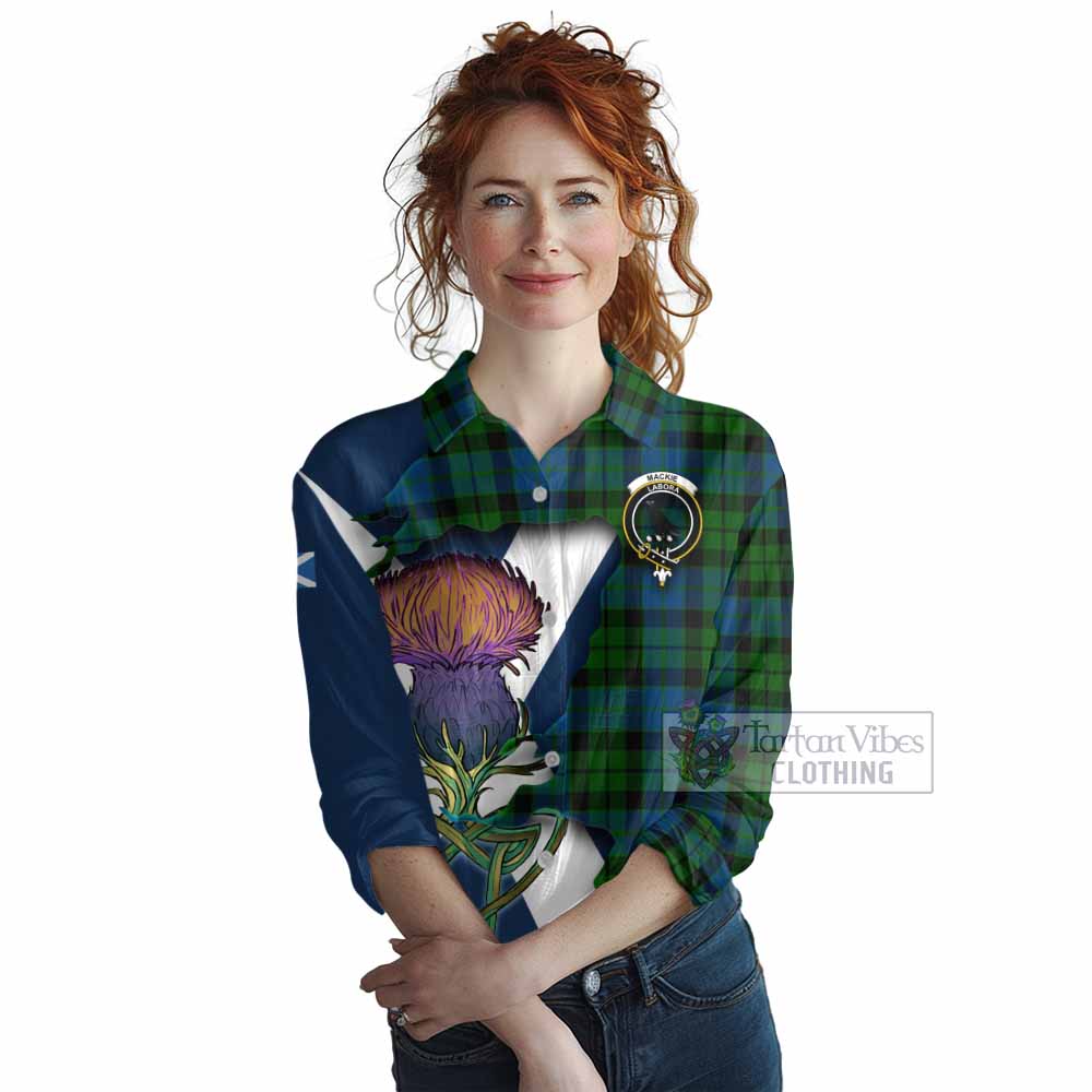 Tartan Vibes Clothing MacKie (McKie) Tartan Family Crest Women's Casual Shirt Scottish Thistle Celtic Inspired