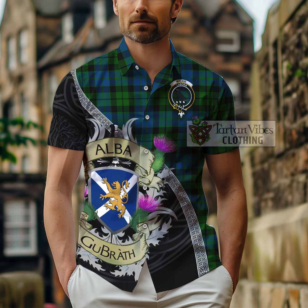 Tartan Vibes Clothing MacKie (McKie) Tartan Family Crest Short Sleeve Button Shirt Lion Rampant Royal Thistle Shield Celtic Inspired