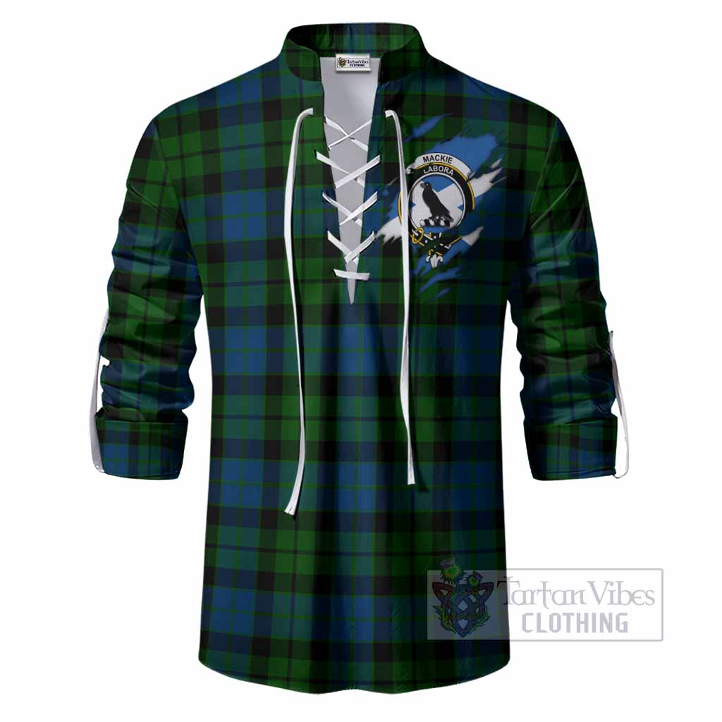 MacKie (McKie) Clan Crest In Me Tartan Ghillie Shirt Scotland Flag Style