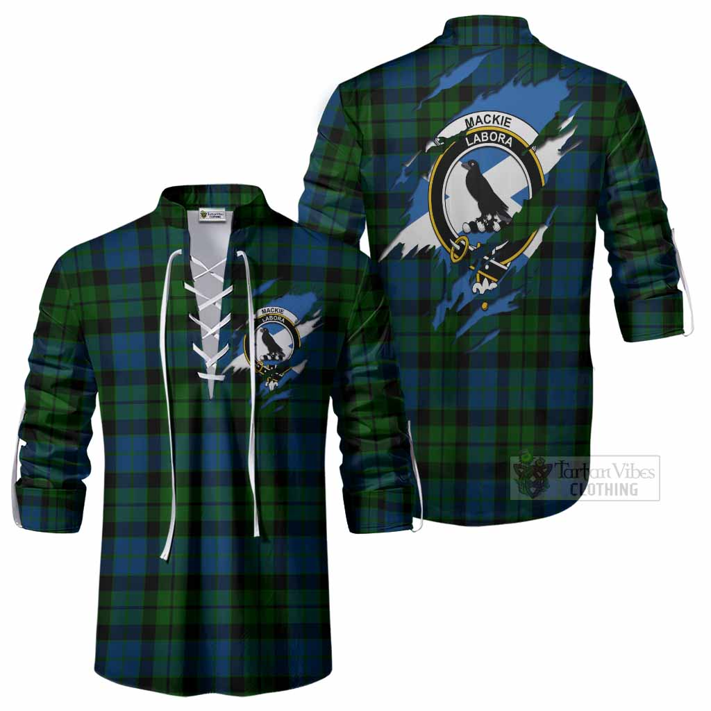 MacKie (McKie) Clan Crest In Me Tartan Ghillie Shirt Scotland Flag Style