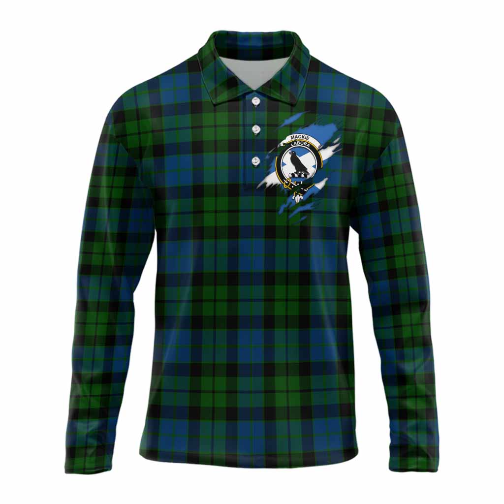 MacKie (McKie) Clan Crest In Me Tartan Long Sleeve Polo Shirt Scotland Flag Style