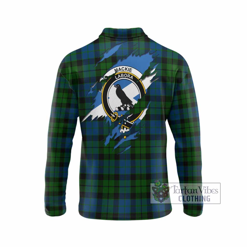 MacKie (McKie) Clan Crest In Me Tartan Long Sleeve Polo Shirt Scotland Flag Style