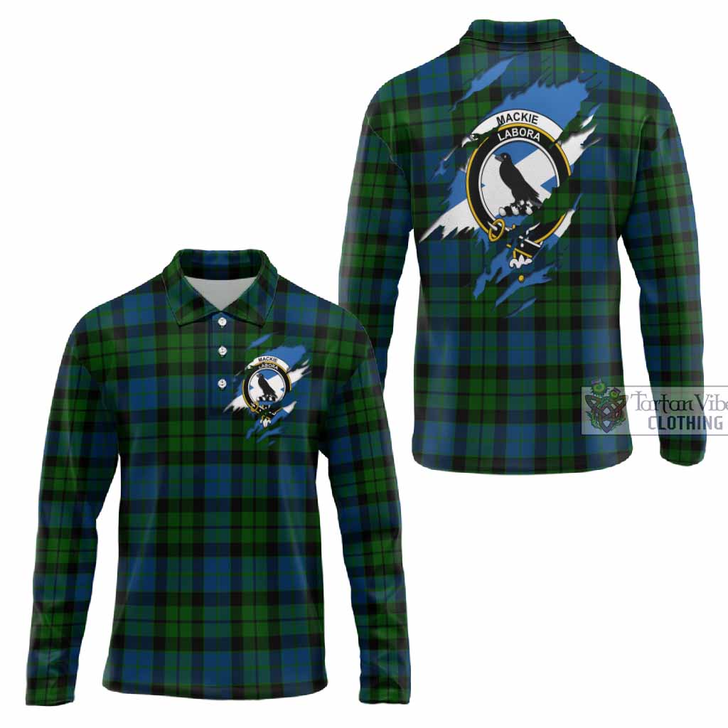 MacKie (McKie) Clan Crest In Me Tartan Long Sleeve Polo Shirt Scotland Flag Style