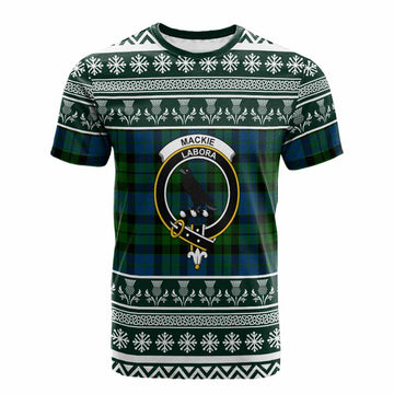 MacKie (McKie) Clan Tartan Christmas Cotton T-shirt with Family Crest