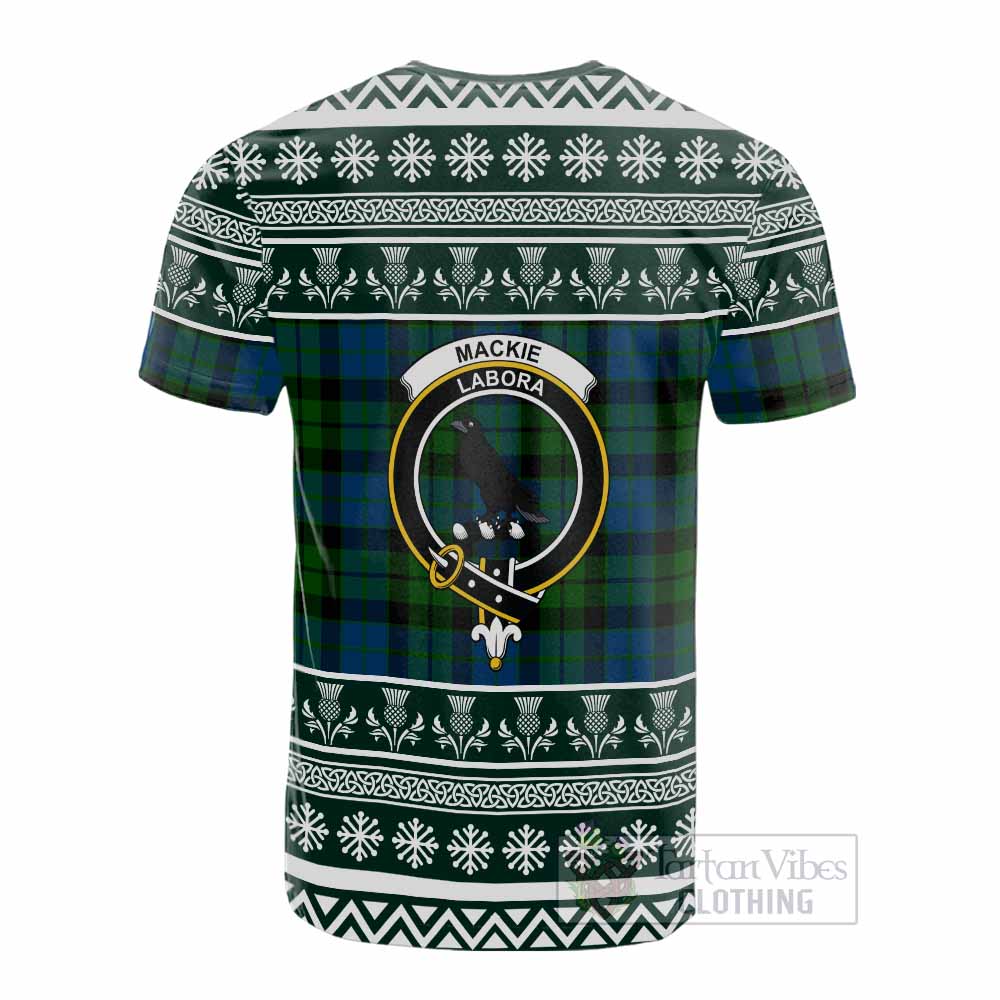 MacKie (McKie) Clan Tartan Christmas Cotton T-shirt with Family Crest - Tartan Vibes Clothing