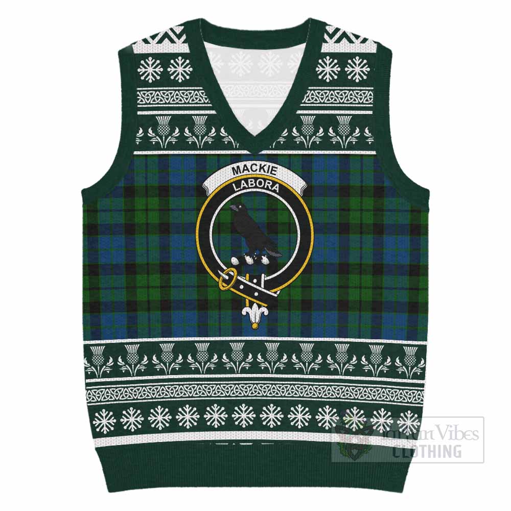 MacKie (McKie) Clan Tartan Christmas Knitted V-Neck Vest with Family Crest - Tartan Vibes Clothing