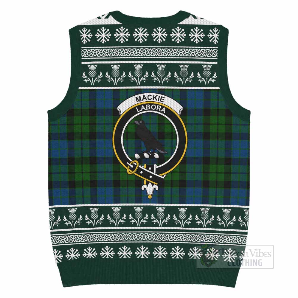 MacKie (McKie) Clan Tartan Christmas Knitted V-Neck Vest with Family Crest - Tartan Vibes Clothing