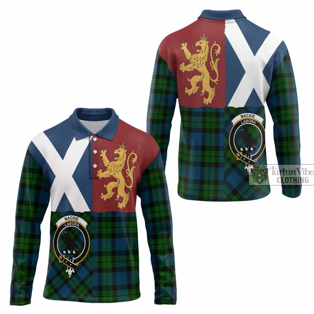 MacKie (McKie) Crest Tartan Long Sleeve Polo Shirt with Lion Rampant Saltire Style