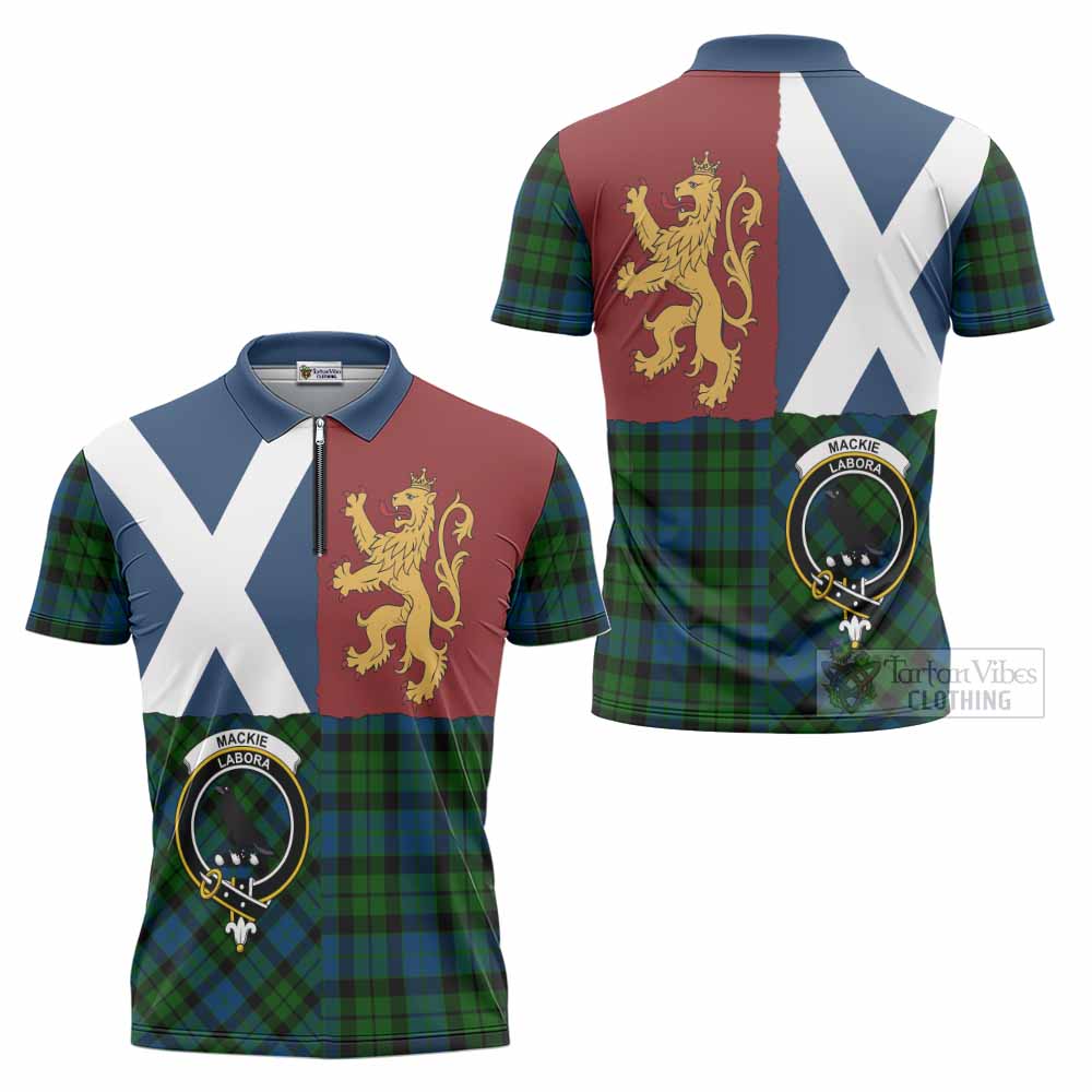 MacKie (McKie) Crest Tartan Zipper Polo Shirt with Lion Rampant Saltire Style