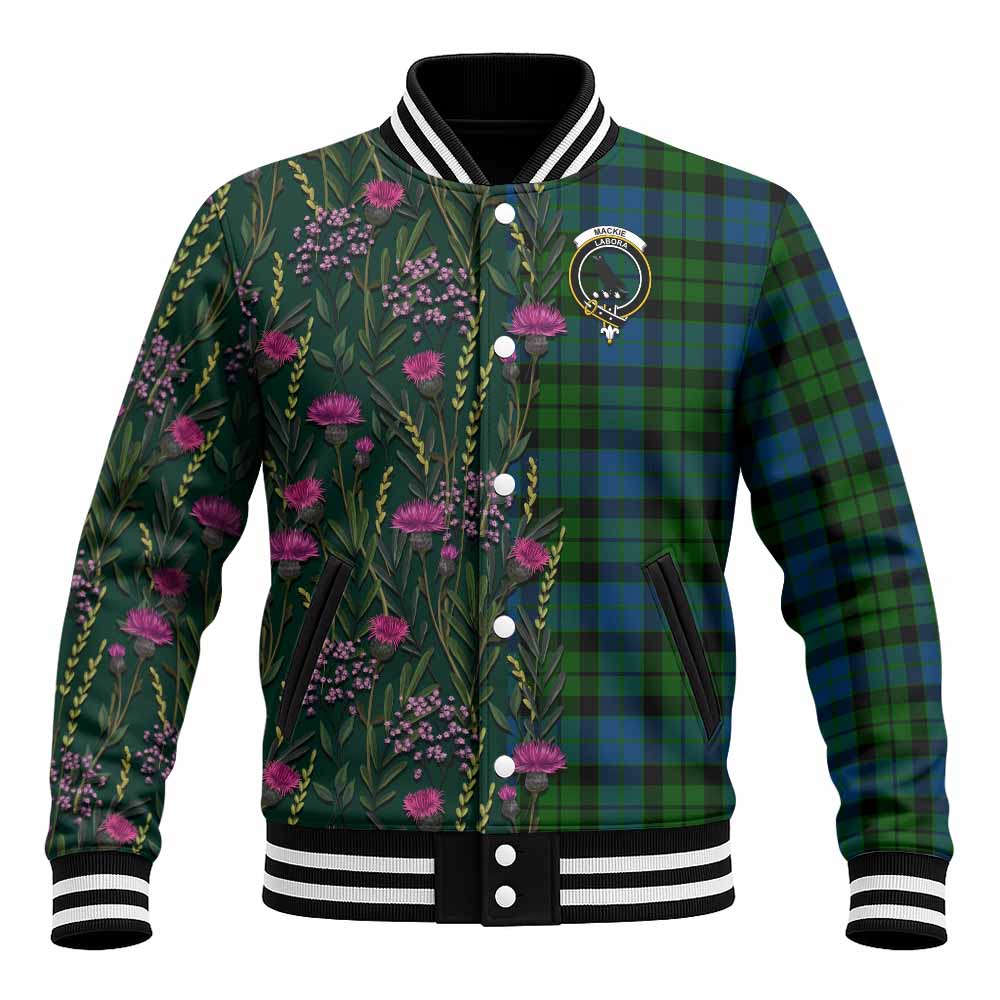 MacKie (McKie) Family Crest Tartan Baseball Jacket Scottish Thistle Flower Pattern Half Style - Tartan Vibes Clothing