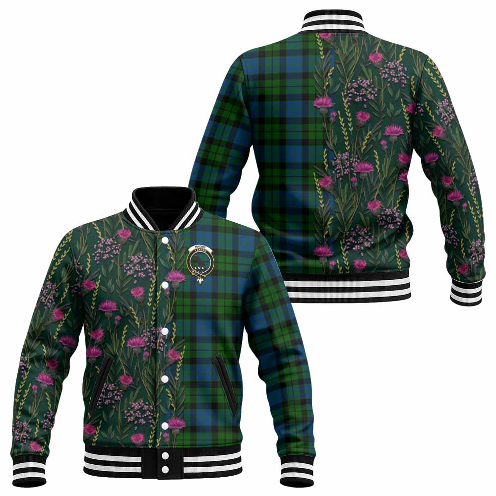 MacKie (McKie) Family Crest Tartan Baseball Jacket Scottish Thistle Flower Pattern Half Style - Tartan Vibes Clothing