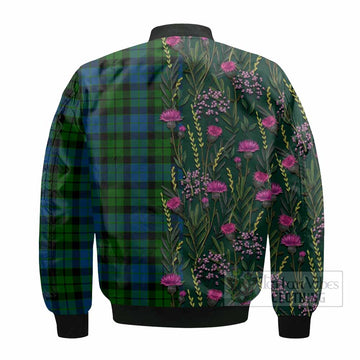 MacKie (McKie) Family Crest Tartan Bomber Jacket Scottish Thistle Flower Pattern Half Style