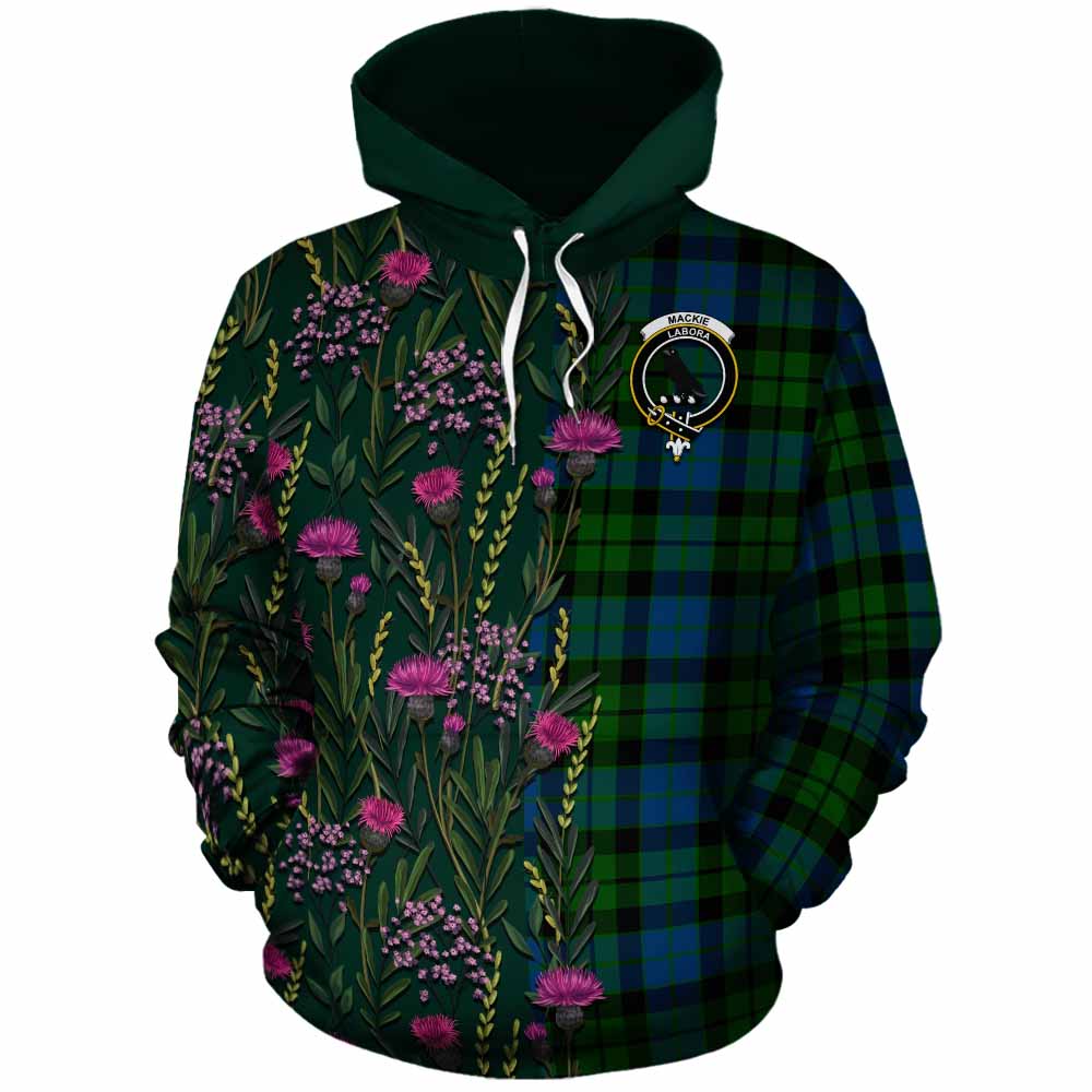 MacKie (McKie) Family Crest Tartan Cotton Hoodie Scottish Thistle Flower Pattern Half Style - Tartan Vibes Clothing