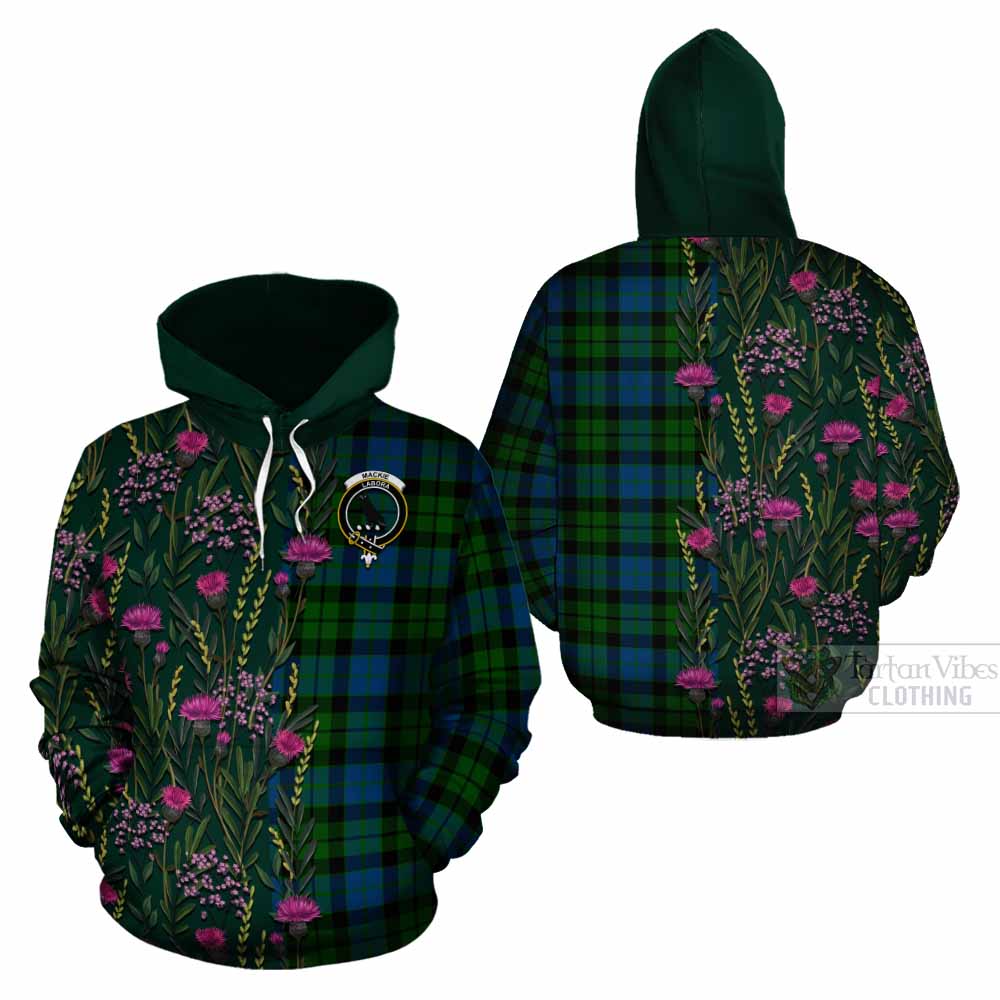 MacKie (McKie) Family Crest Tartan Cotton Hoodie Scottish Thistle Flower Pattern Half Style - Tartan Vibes Clothing