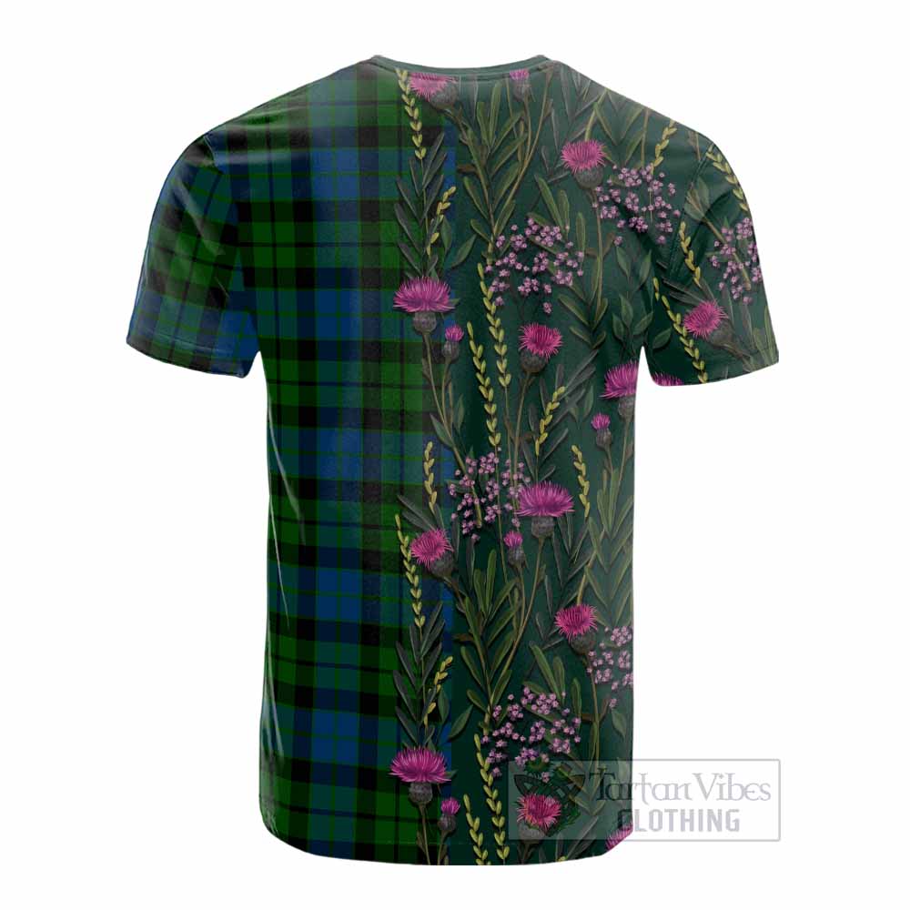 MacKie (McKie) Family Crest Tartan Cotton T-shirt Scottish Thistle Flower Pattern Half Style - Tartan Vibes Clothing