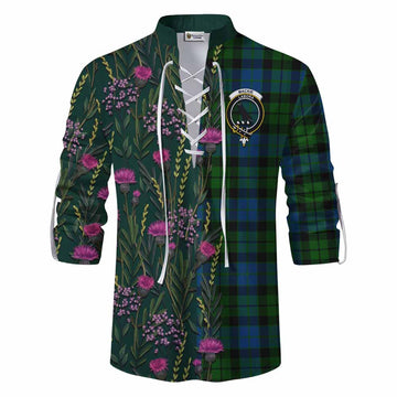 MacKie (McKie) Family Crest Tartan Ghillie Shirt Scottish Thistle Flower Pattern Half Style