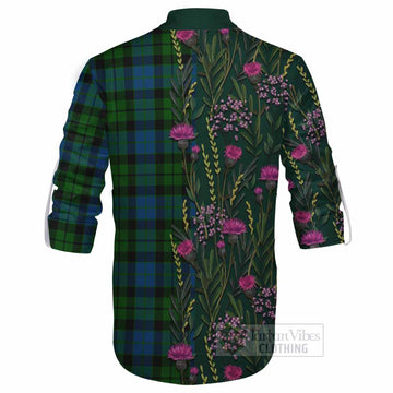 MacKie (McKie) Family Crest Tartan Ghillie Shirt Scottish Thistle Flower Pattern Half Style