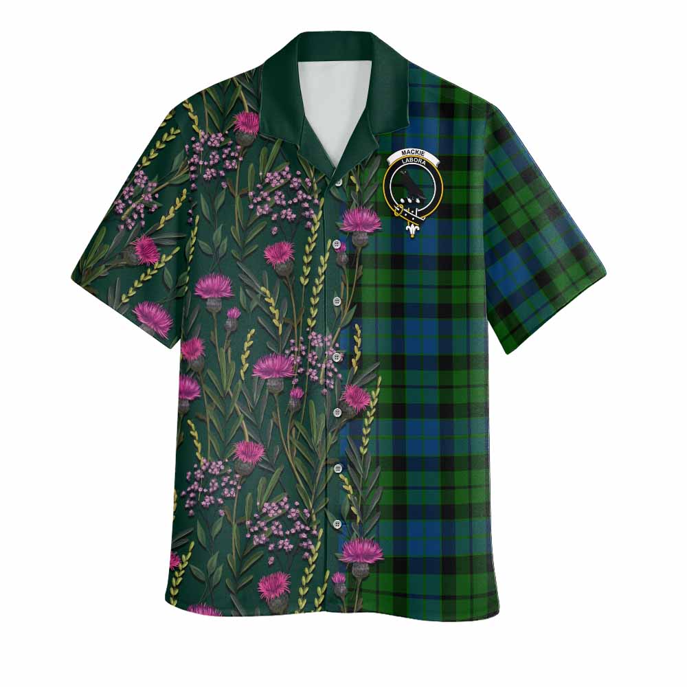 MacKie (McKie) Family Crest Tartan Hawaiian Shirt Scottish Thistle Flower Pattern Half Style - Tartan Vibes Clothing