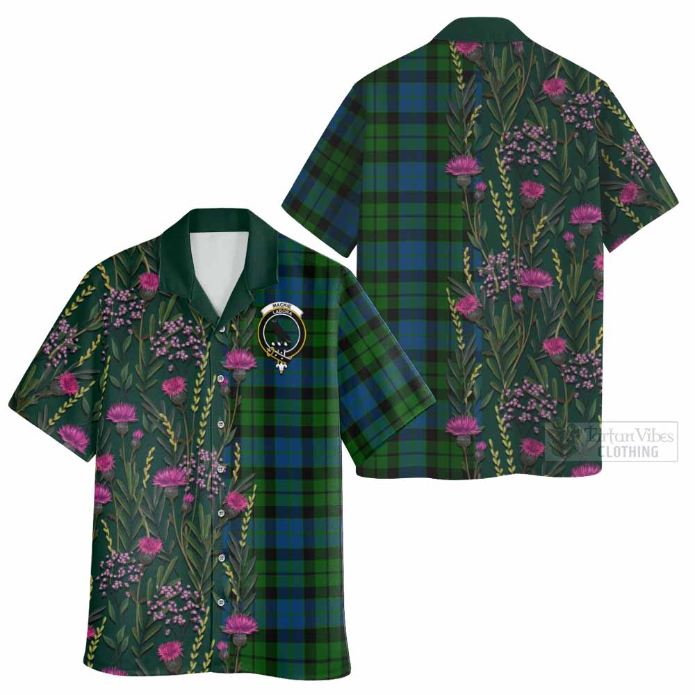 MacKie (McKie) Family Crest Tartan Hawaiian Shirt Scottish Thistle Flower Pattern Half Style - Tartan Vibes Clothing