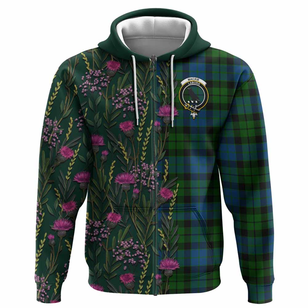 MacKie (McKie) Family Crest Tartan Hoodie Scottish Thistle Flower Pattern Half Style - Tartan Vibes Clothing