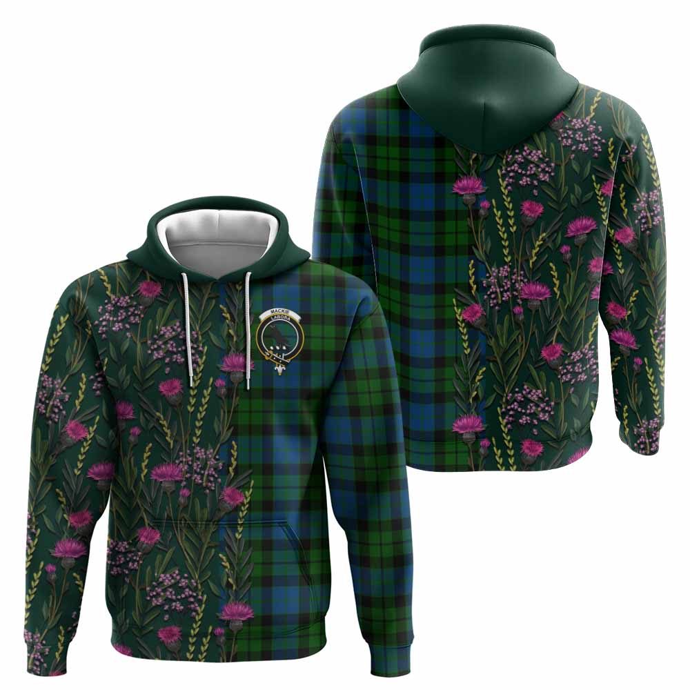 MacKie (McKie) Family Crest Tartan Hoodie Scottish Thistle Flower Pattern Half Style - Tartan Vibes Clothing