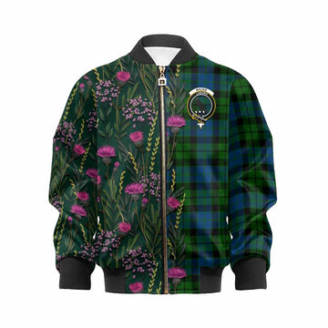 MacKie (McKie) Family Crest Tartan Kid Bomber Jacket Scottish Thistle Flower Pattern Half Style - Tartan Vibes Clothing