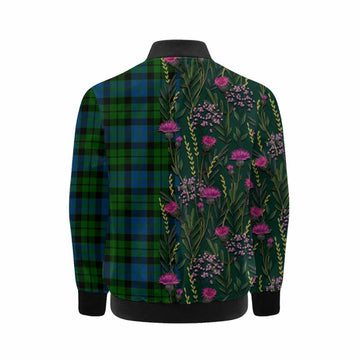 MacKie (McKie) Family Crest Tartan Kid Bomber Jacket Scottish Thistle Flower Pattern Half Style - Tartan Vibes Clothing