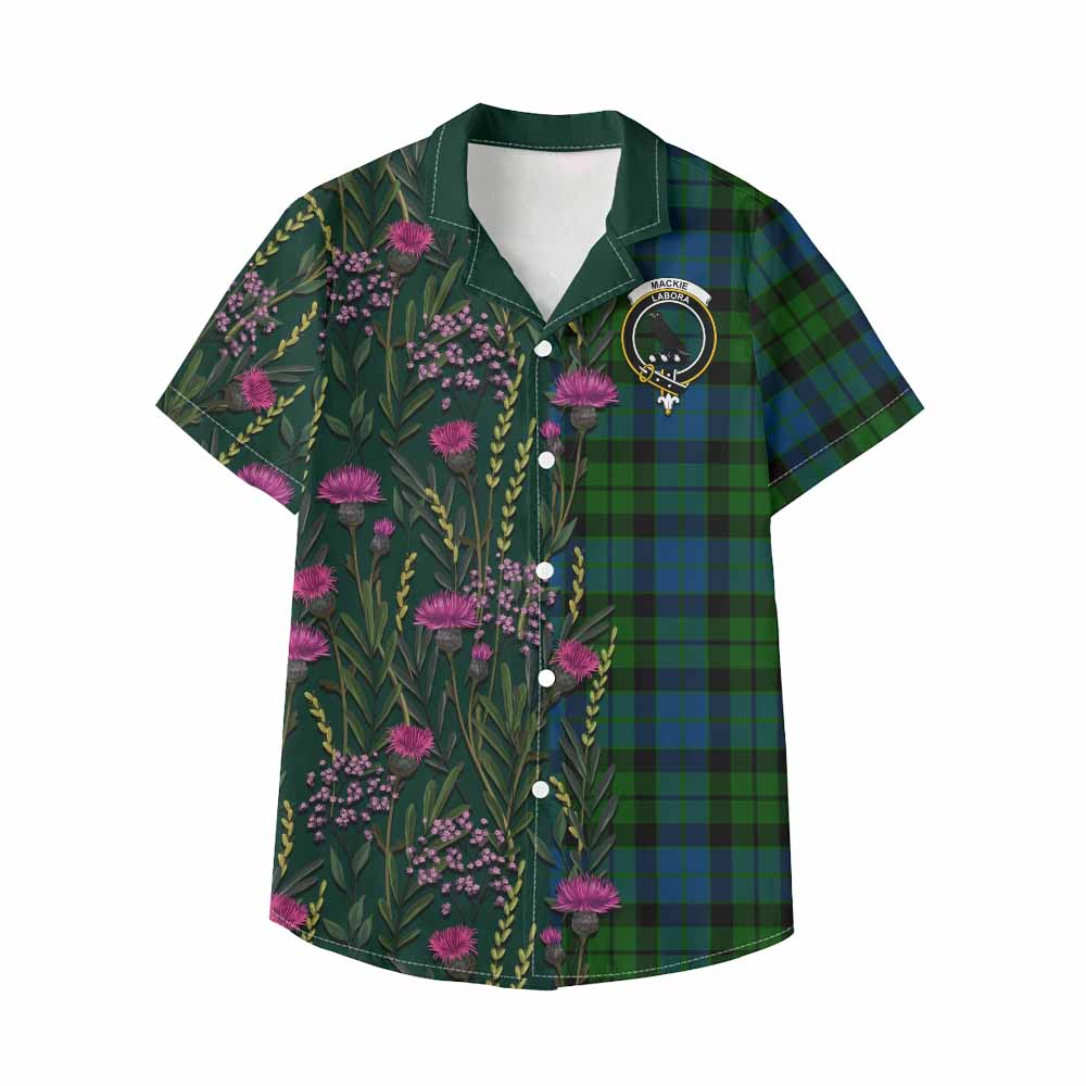 MacKie (McKie) Family Crest Tartan Kid Hawaiian Shirt Scottish Thistle Flower Pattern Half Style - Tartan Vibes Clothing