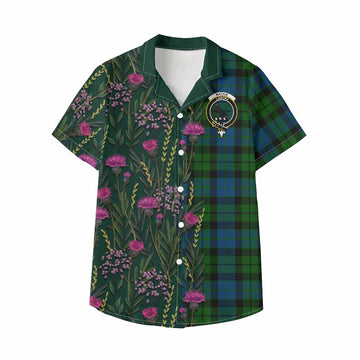 MacKie (McKie) Family Crest Tartan Kid Hawaiian Shirt Scottish Thistle Flower Pattern Half Style - Tartan Vibes Clothing