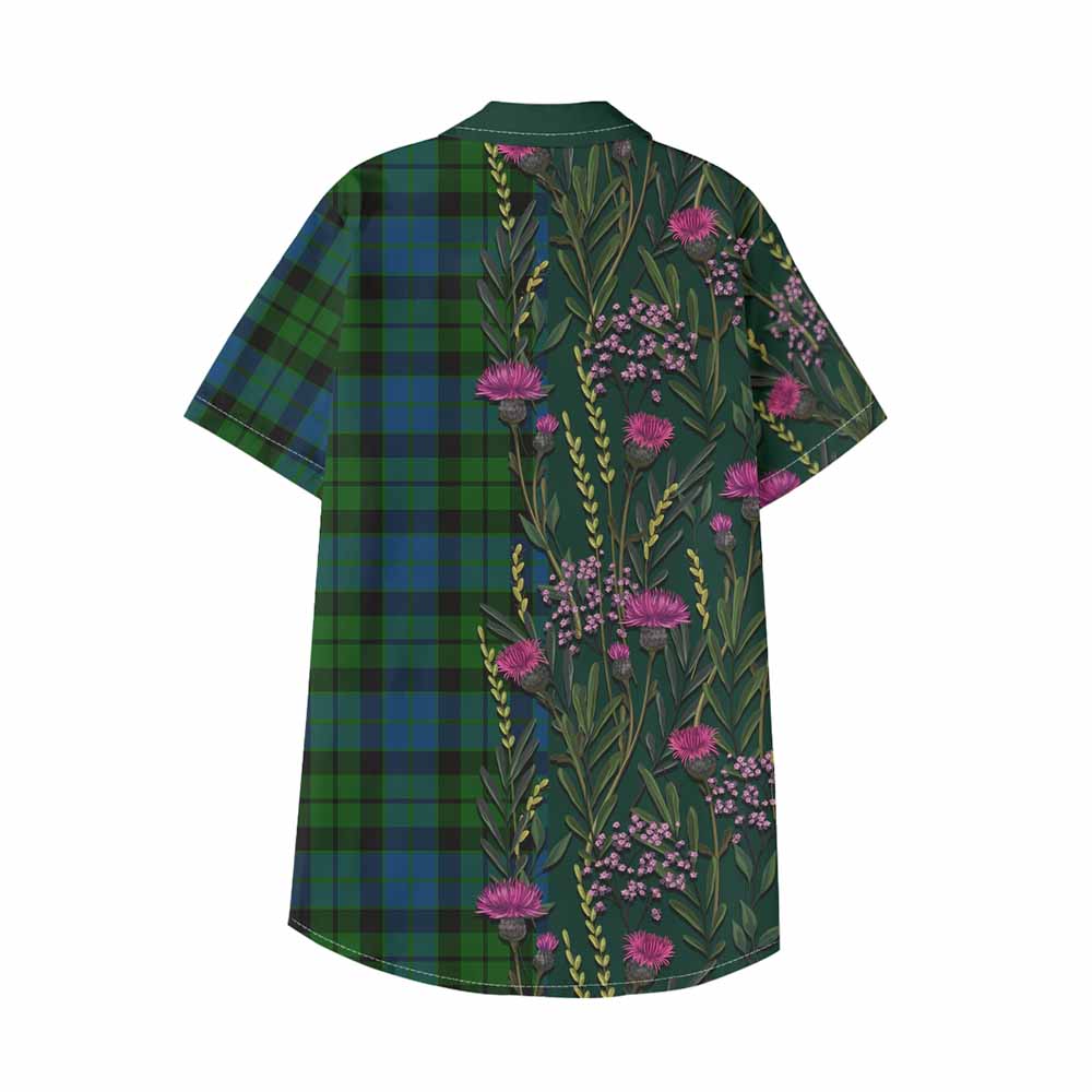 MacKie (McKie) Family Crest Tartan Kid Hawaiian Shirt Scottish Thistle Flower Pattern Half Style - Tartan Vibes Clothing