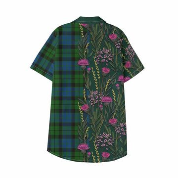 MacKie (McKie) Family Crest Tartan Kid Hawaiian Shirt Scottish Thistle Flower Pattern Half Style - Tartan Vibes Clothing