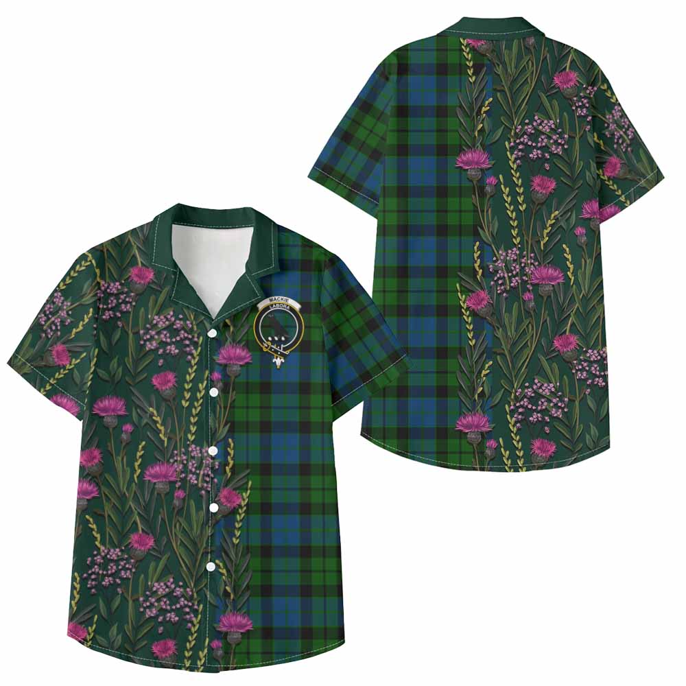 MacKie (McKie) Family Crest Tartan Kid Hawaiian Shirt Scottish Thistle Flower Pattern Half Style - Tartan Vibes Clothing