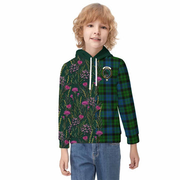 MacKie (McKie) Family Crest Tartan Kid Hoodie Scottish Thistle Flower Pattern Half Style - Tartan Vibes Clothing