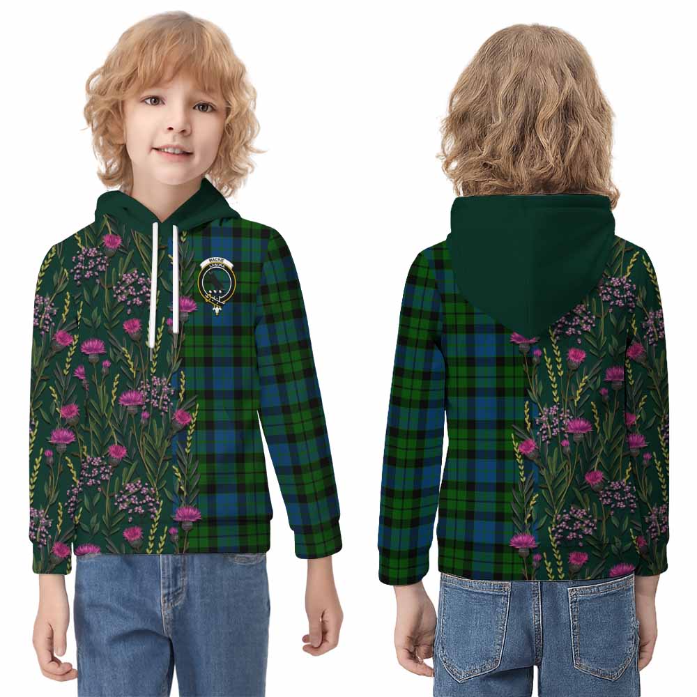 MacKie (McKie) Family Crest Tartan Kid Hoodie Scottish Thistle Flower Pattern Half Style - Tartan Vibes Clothing