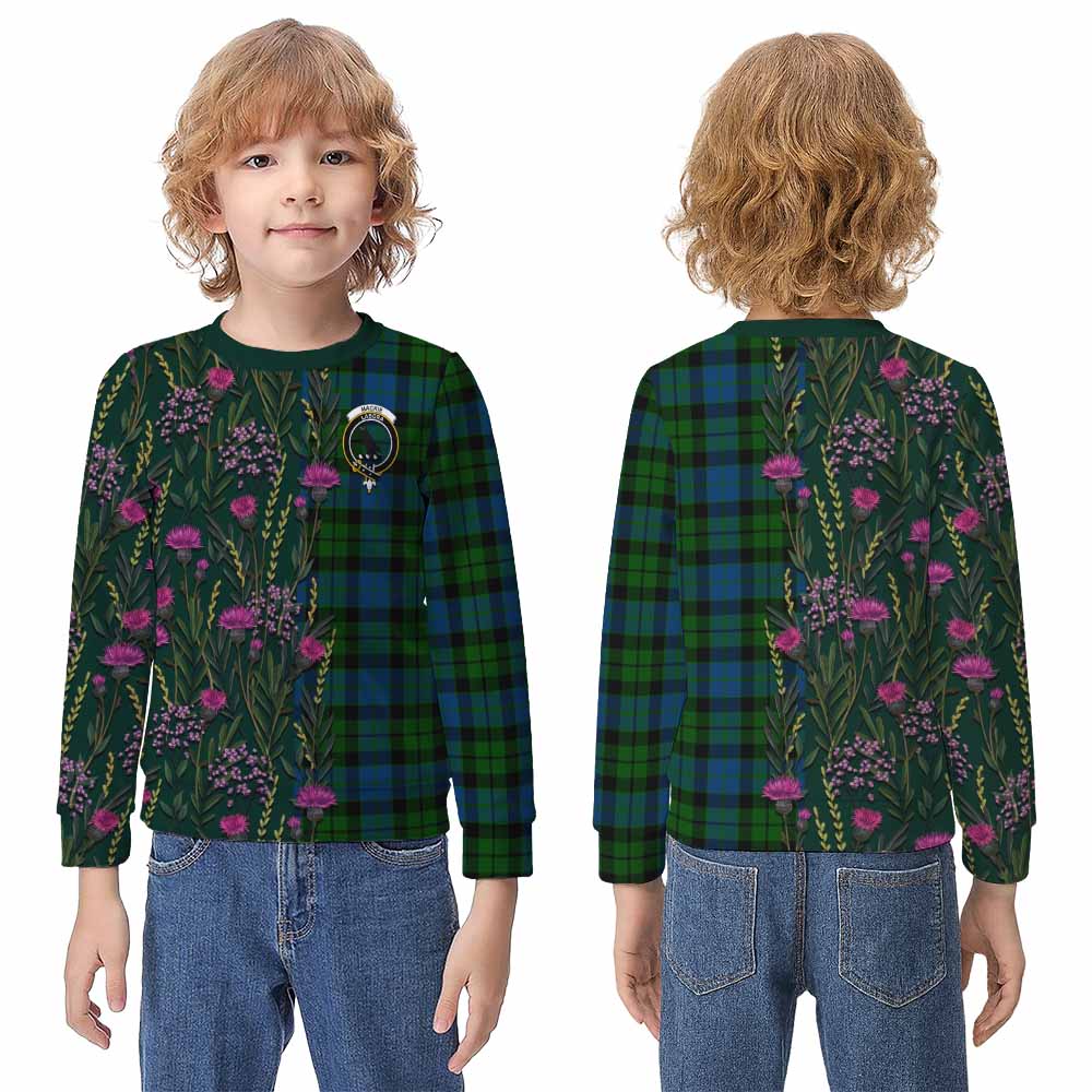 MacKie (McKie) Family Crest Tartan Kid Knitted Sweatshirt Scottish Thistle Flower Pattern Half Style - Tartan Vibes Clothing