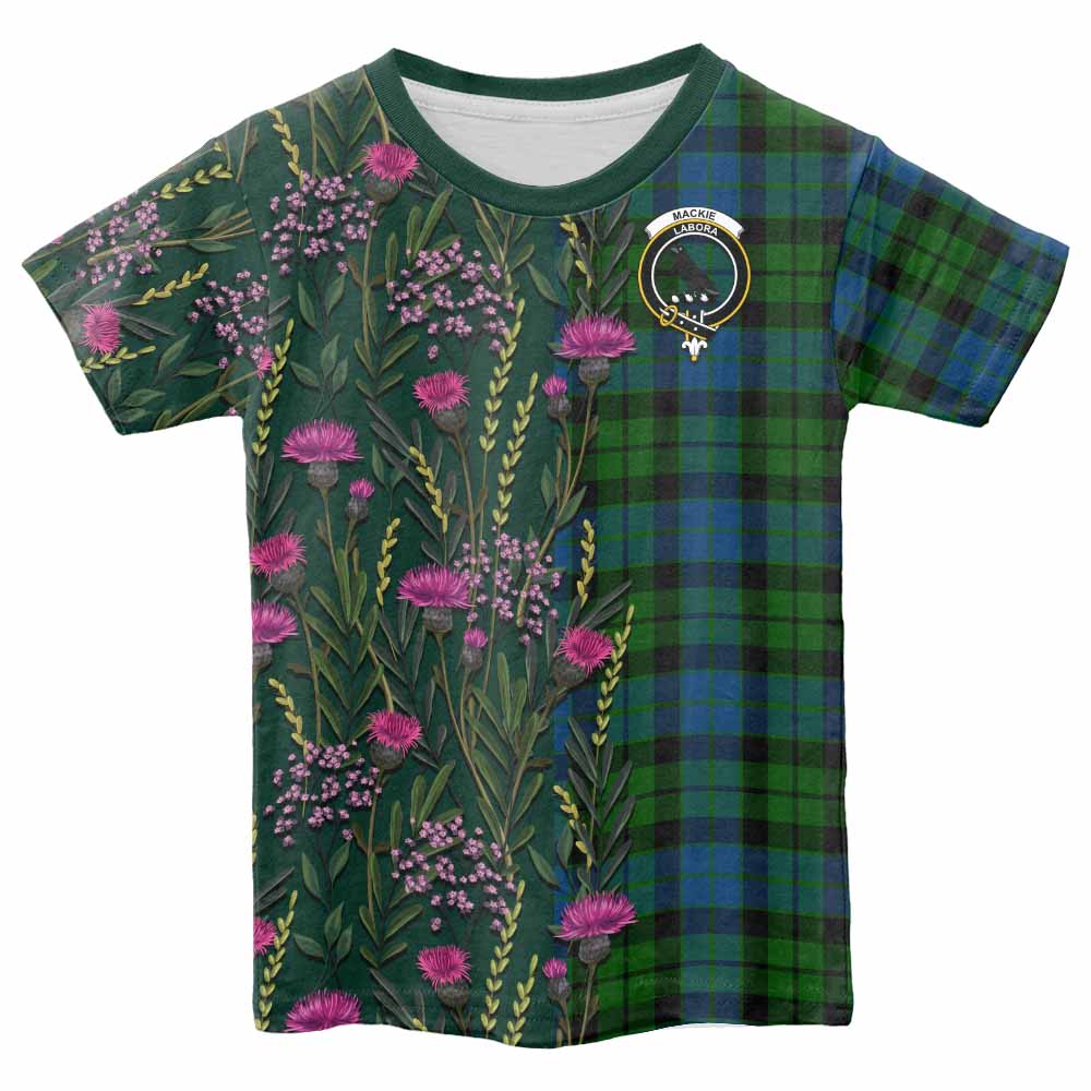 MacKie (McKie) Family Crest Tartan Kid T-shirt Scottish Thistle Flower Pattern Half Style - Tartan Vibes Clothing