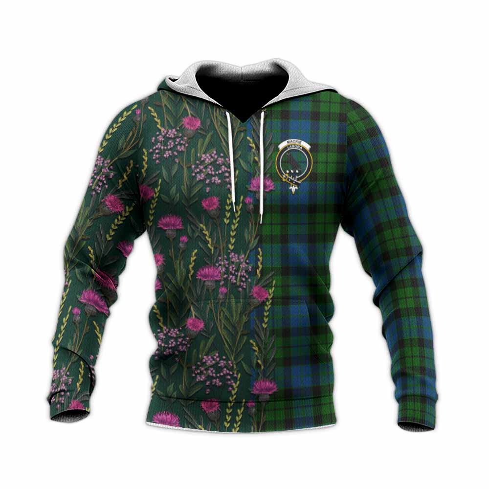 MacKie (McKie) Family Crest Tartan Knitted Hoodie Scottish Thistle Flower Pattern Half Style - Tartan Vibes Clothing