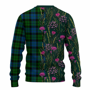 MacKie (McKie) Family Crest Tartan Knitted Sweater Scottish Thistle Flower Pattern Half Style - Tartan Vibes Clothing