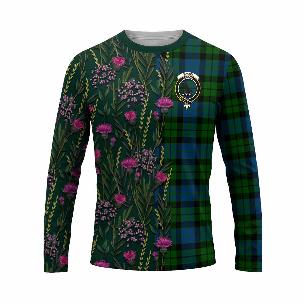 MacKie (McKie) Family Crest Tartan Long Sleeve T-Shirt Scottish Thistle Flower Pattern Half Style - Tartan Vibes Clothing