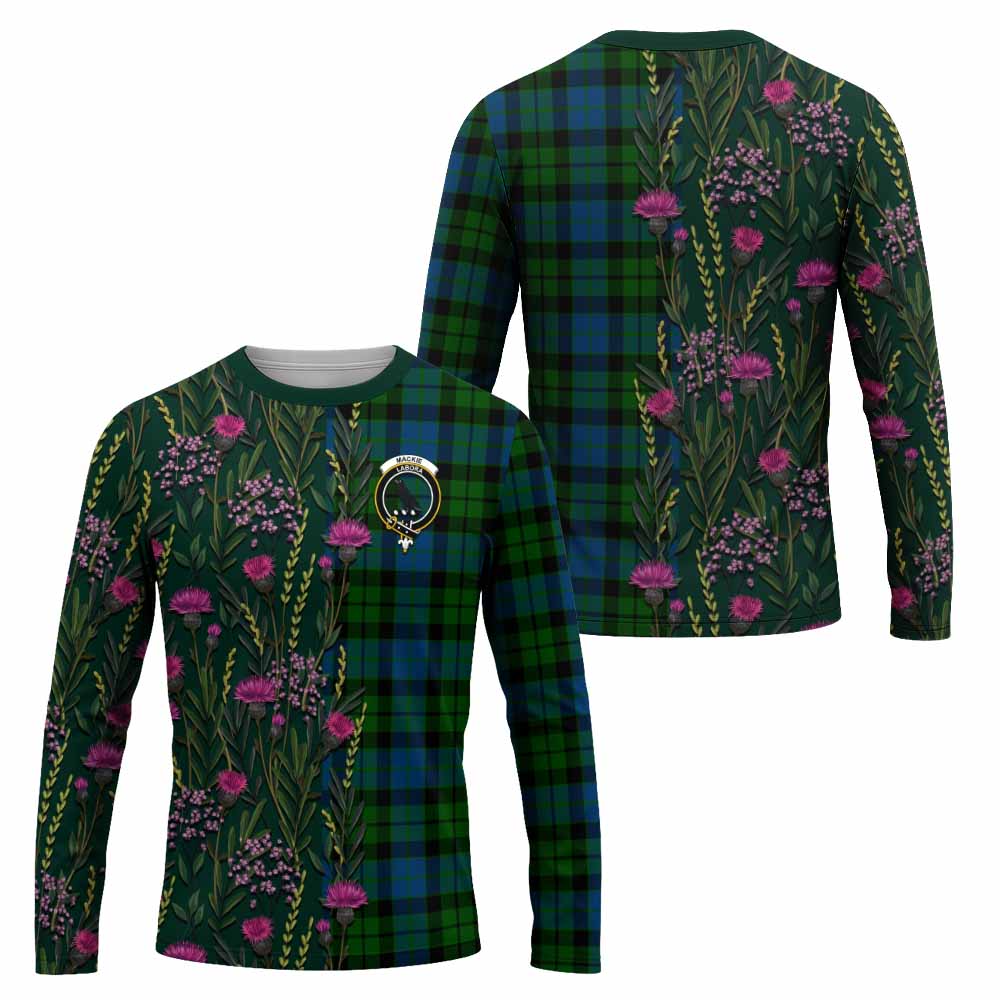 MacKie (McKie) Family Crest Tartan Long Sleeve T-Shirt Scottish Thistle Flower Pattern Half Style - Tartan Vibes Clothing