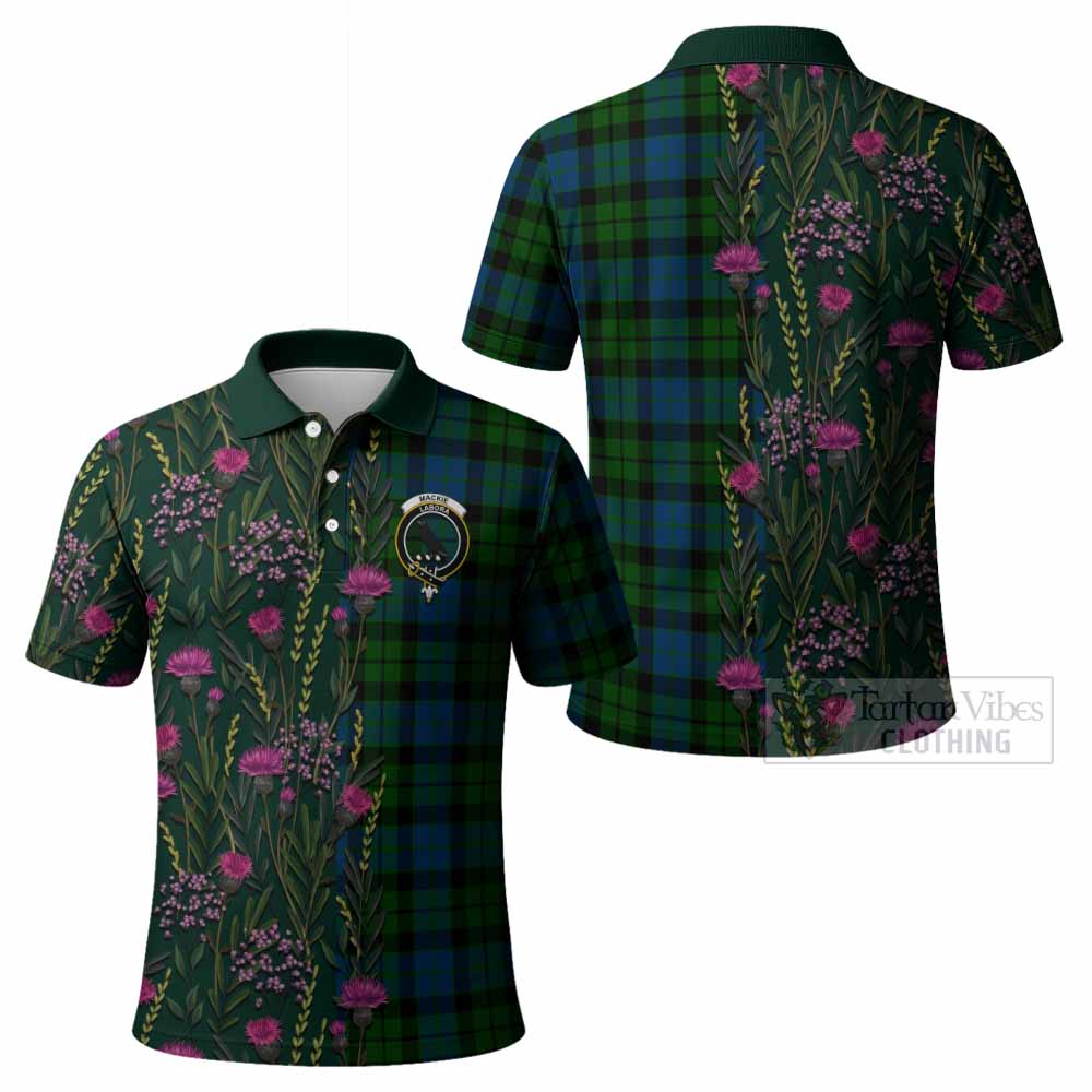 MacKie (McKie) Family Crest Tartan Polo Shirt Scottish Thistle Flower Pattern Half Style - Tartan Vibes Clothing