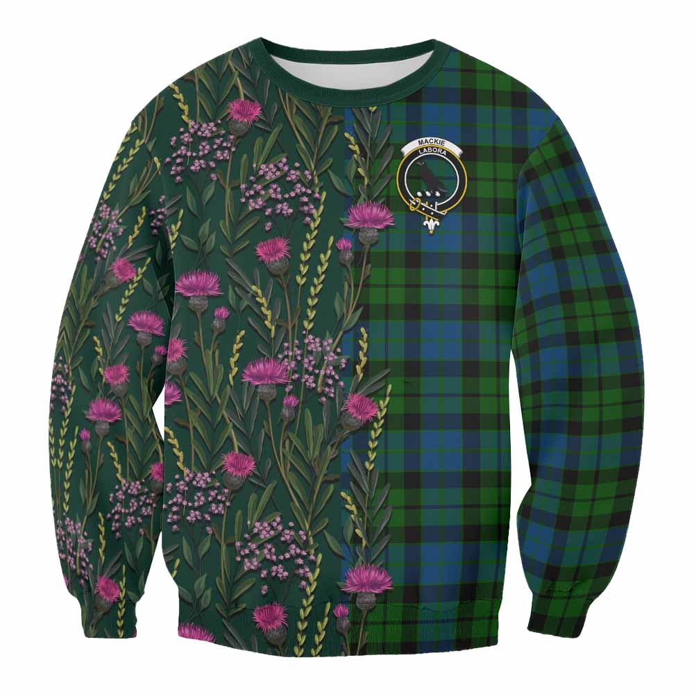 MacKie (McKie) Family Crest Tartan Sweatshirt Scottish Thistle Flower Pattern Half Style - Tartan Vibes Clothing